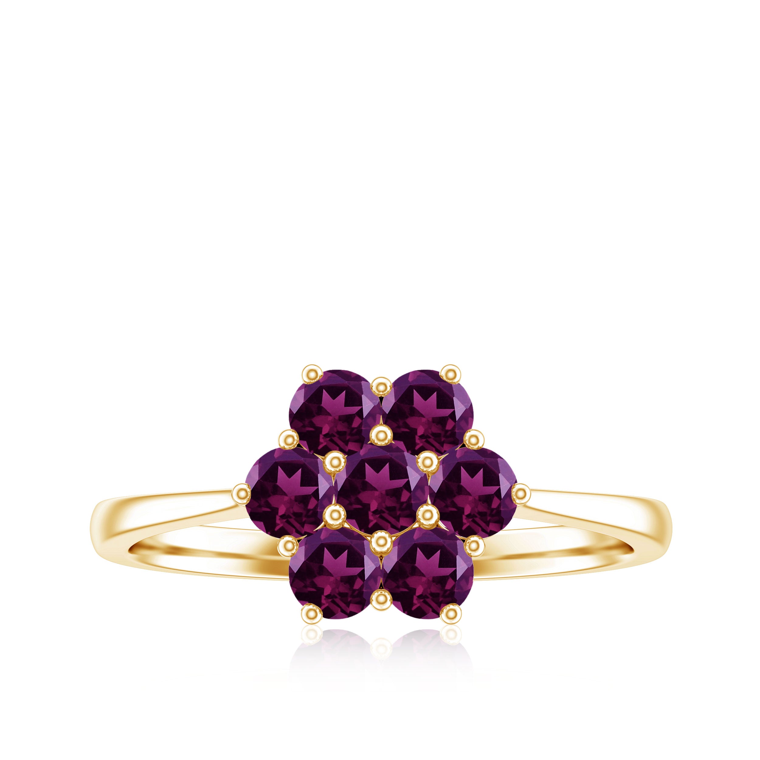 1 CT Round Shape Rhodolite Cluster Flower Ring Rhodolite - ( AAA ) - Quality - Rosec Jewels