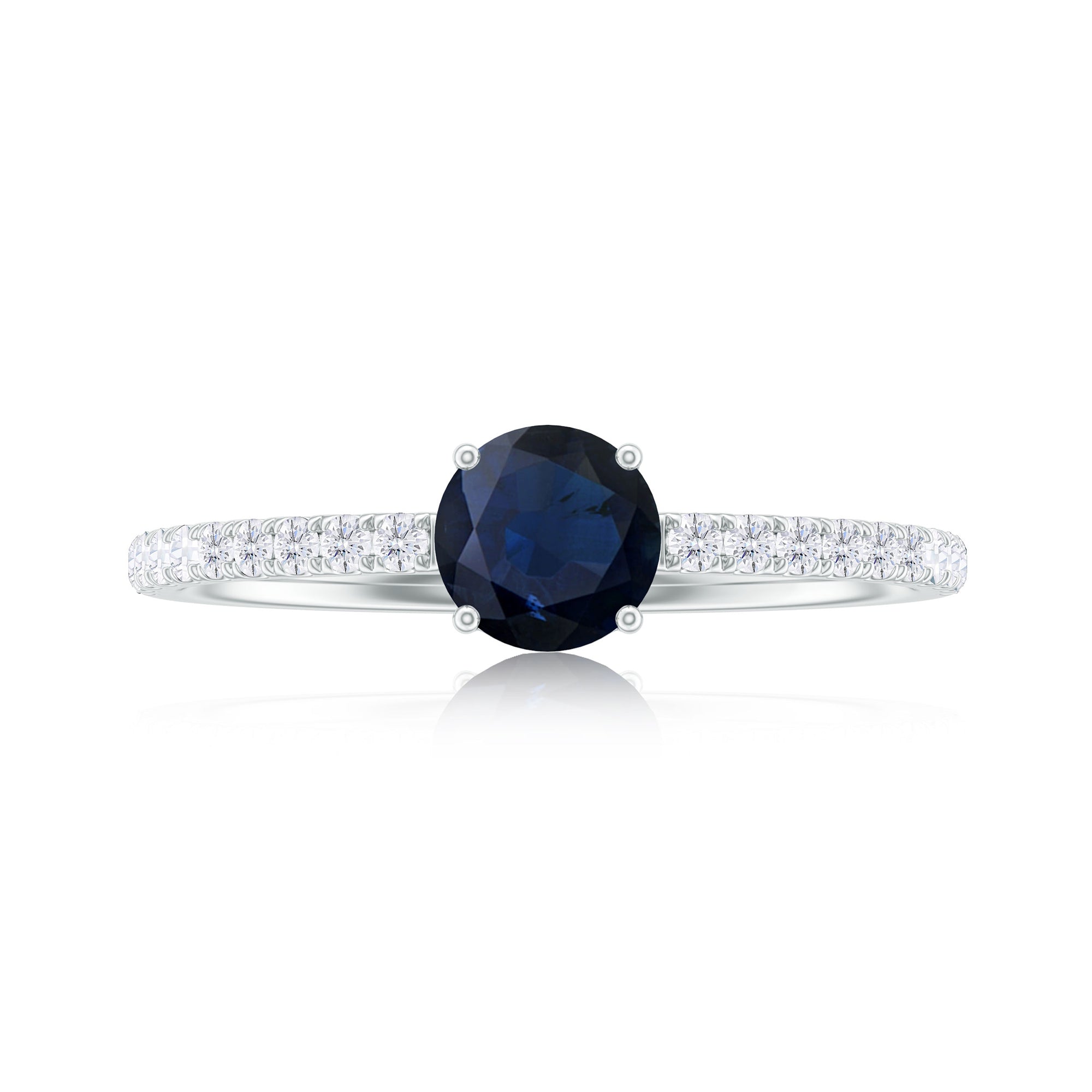 1 CT Blue Sapphire Solitaire Engagement Ring with Diamond Blue Sapphire - ( AAA ) - Quality - Rosec Jewels