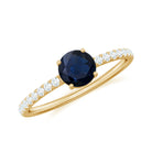 1 CT Blue Sapphire Solitaire Engagement Ring with Diamond Blue Sapphire - ( AAA ) - Quality - Rosec Jewels