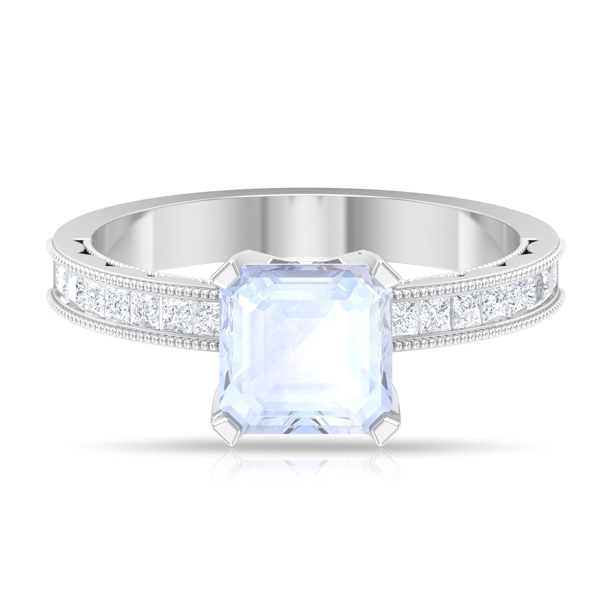 4.50 CT Milgrain Moonstone Engagement Ring with Diamond Side Stones Moonstone - ( AAA ) - Quality - Rosec Jewels