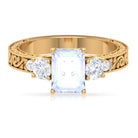 Octagon Cut Moonstone Engagement Ring with Moissanite Moonstone - ( AAA ) - Quality - Rosec Jewels