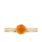 Genuine Fire Opal Solitaire Engagement Ring with Diamond Fire Opal - ( AAA ) - Quality - Rosec Jewels