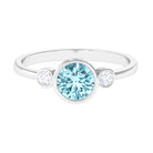 Bezel Set Aquamarine Solitaire Engagement Ring with Diamond Aquamarine - ( AAA ) - Quality - Rosec Jewels