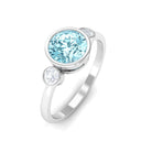 Bezel Set Aquamarine Solitaire Engagement Ring with Diamond Aquamarine - ( AAA ) - Quality - Rosec Jewels