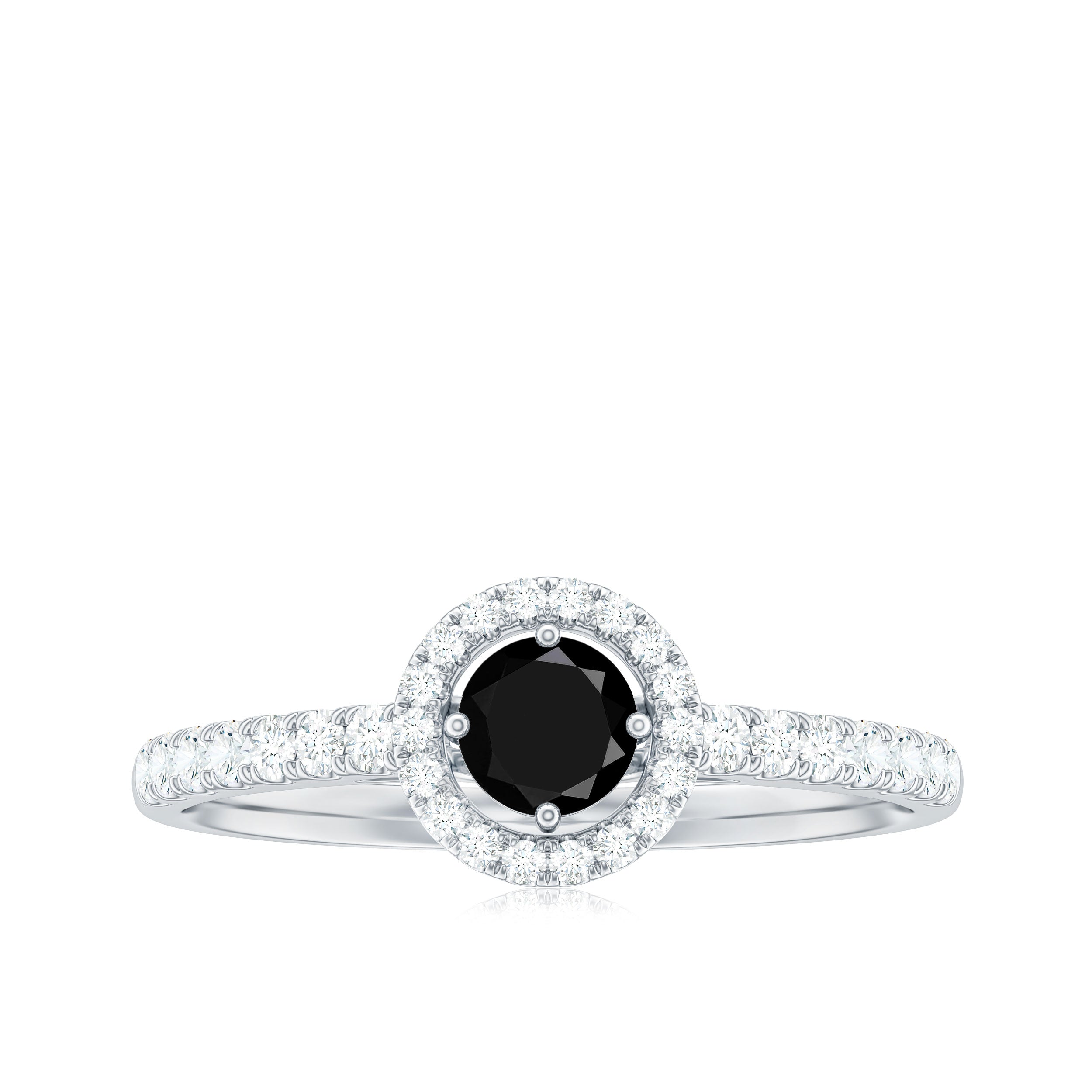 0.75 CT Black Spinel and Diamond Halo Engagement Ring Black Spinel - ( AAA ) - Quality - Rosec Jewels