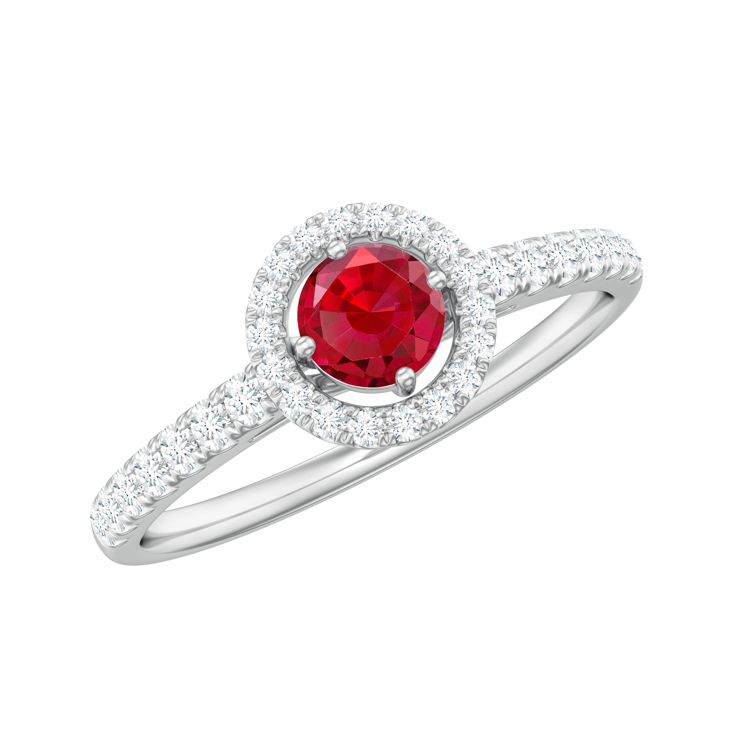 Lab-Created Ruby and Diamond Engagement Ring Lab Created Ruby - ( AAAA ) - Quality - Rosec Jewels