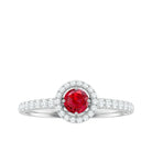 Lab-Created Ruby and Diamond Engagement Ring Lab Created Ruby - ( AAAA ) - Quality - Rosec Jewels