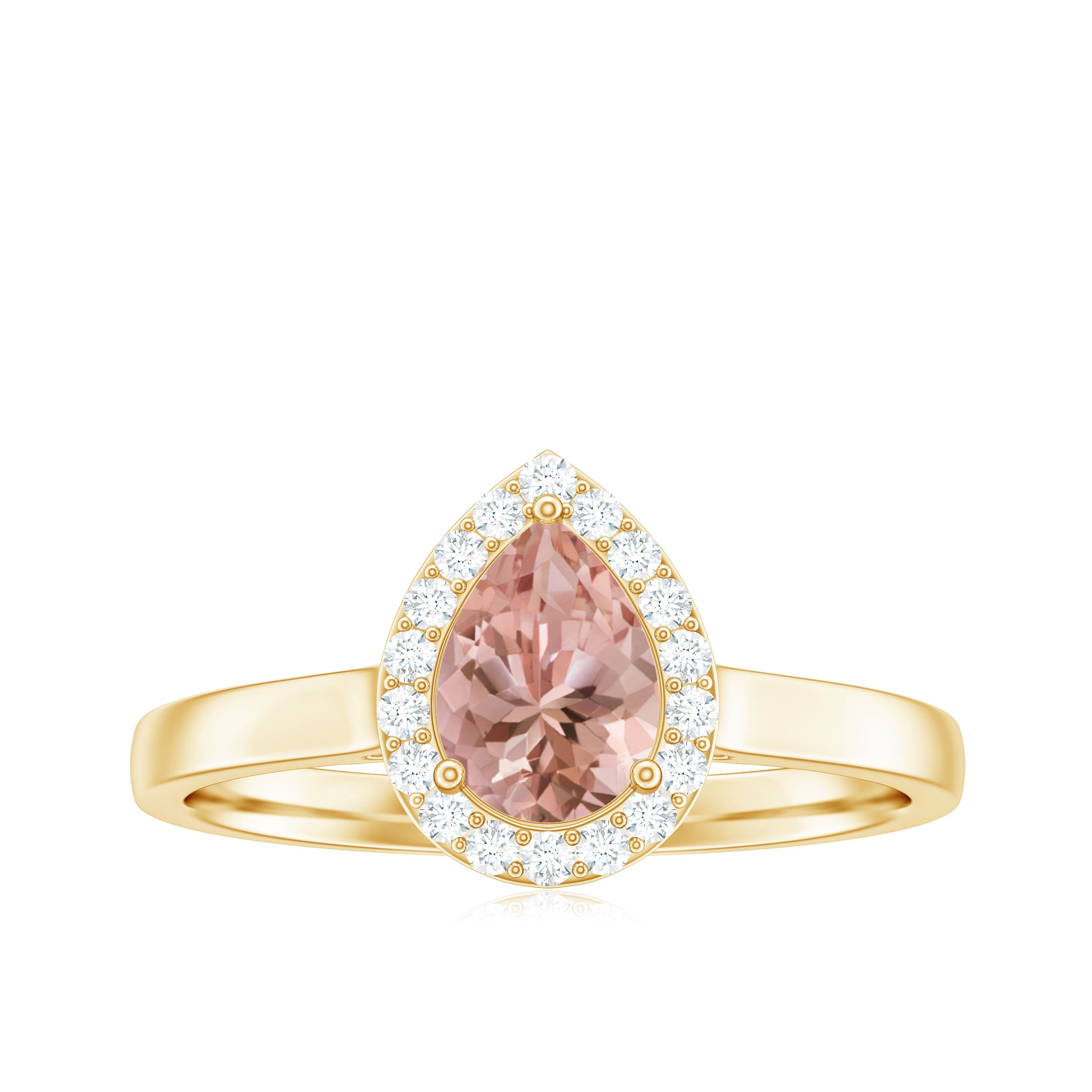 3/4 CT Teardrop Morganite Ring with Diamond Accent Morganite - ( AAA ) - Quality - Rosec Jewels