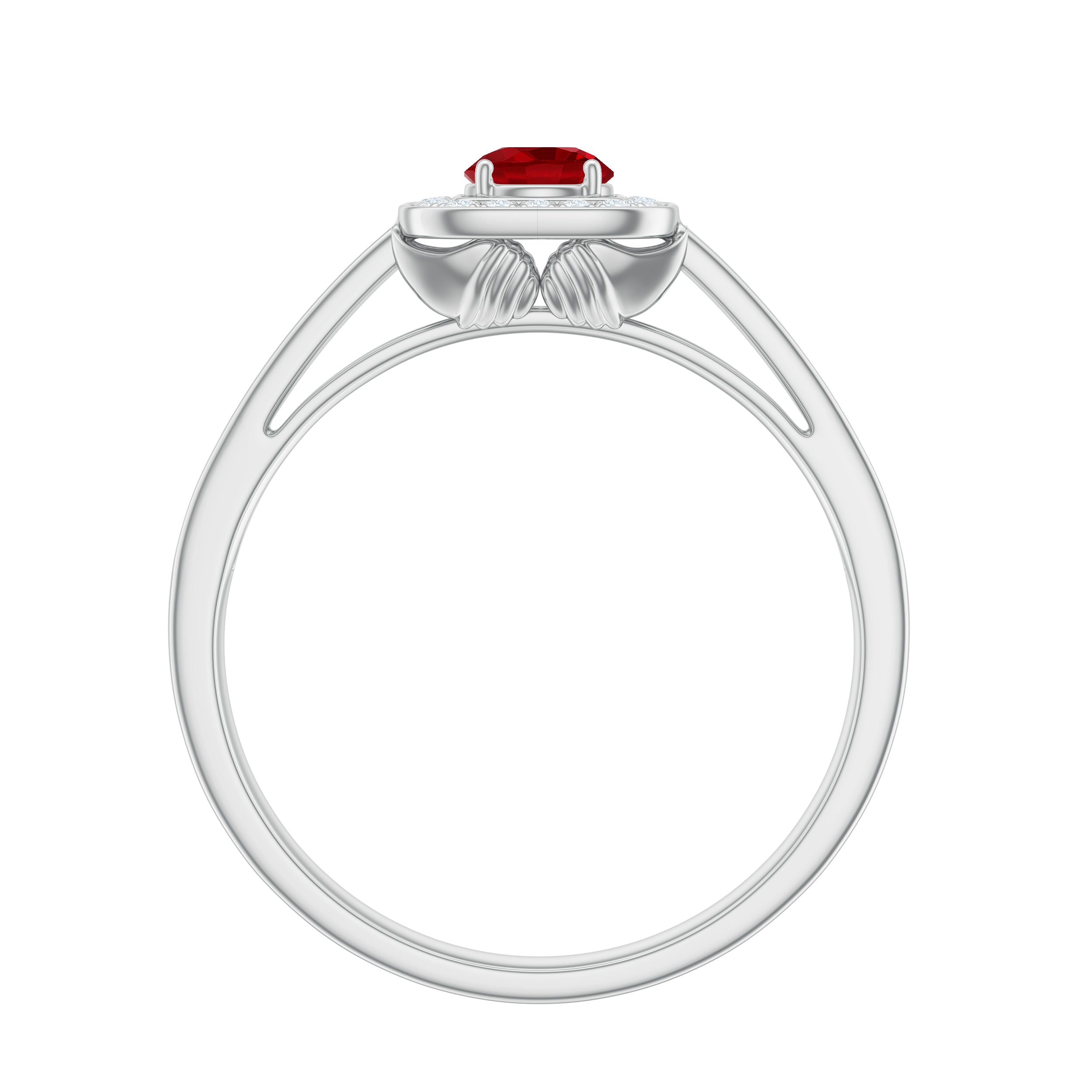 1 CT Vintage Style Created Ruby Halo Engagement Ring with Diamond Lab Created Ruby - ( AAAA ) - Quality - Rosec Jewels