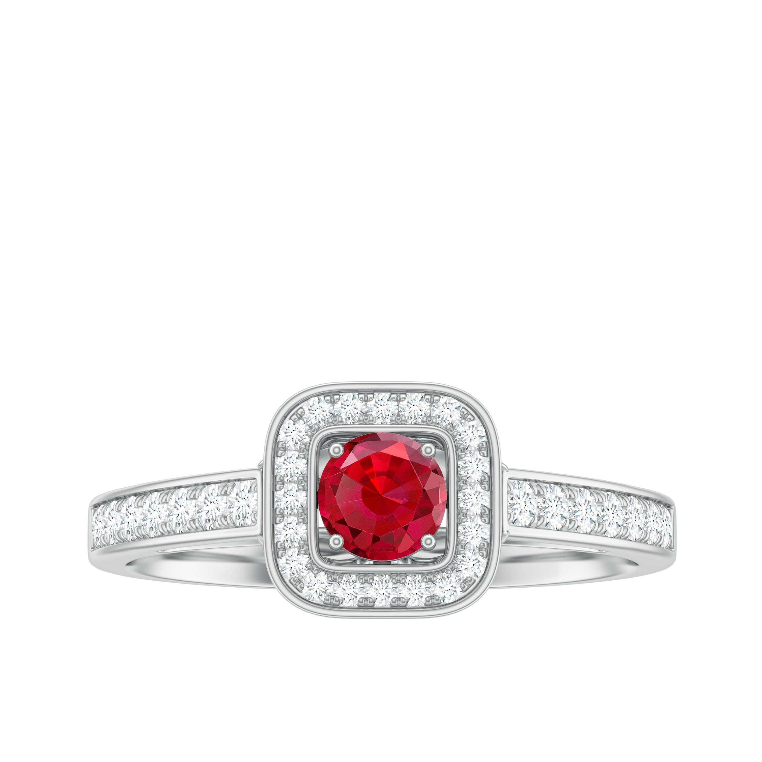 1 CT Vintage Style Created Ruby Halo Engagement Ring with Diamond Lab Created Ruby - ( AAAA ) - Quality - Rosec Jewels