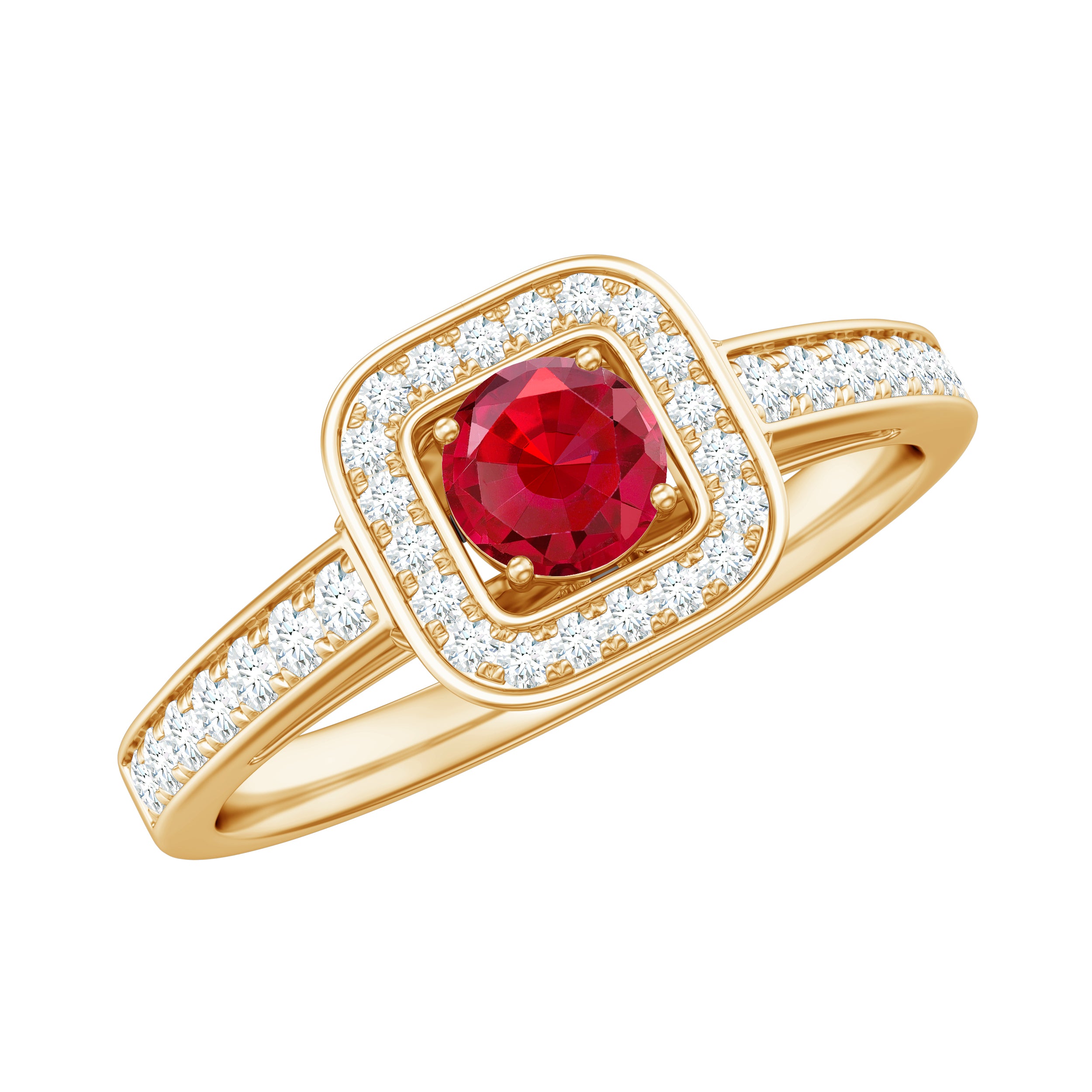 1 CT Vintage Style Created Ruby Halo Engagement Ring with Diamond Lab Created Ruby - ( AAAA ) - Quality - Rosec Jewels