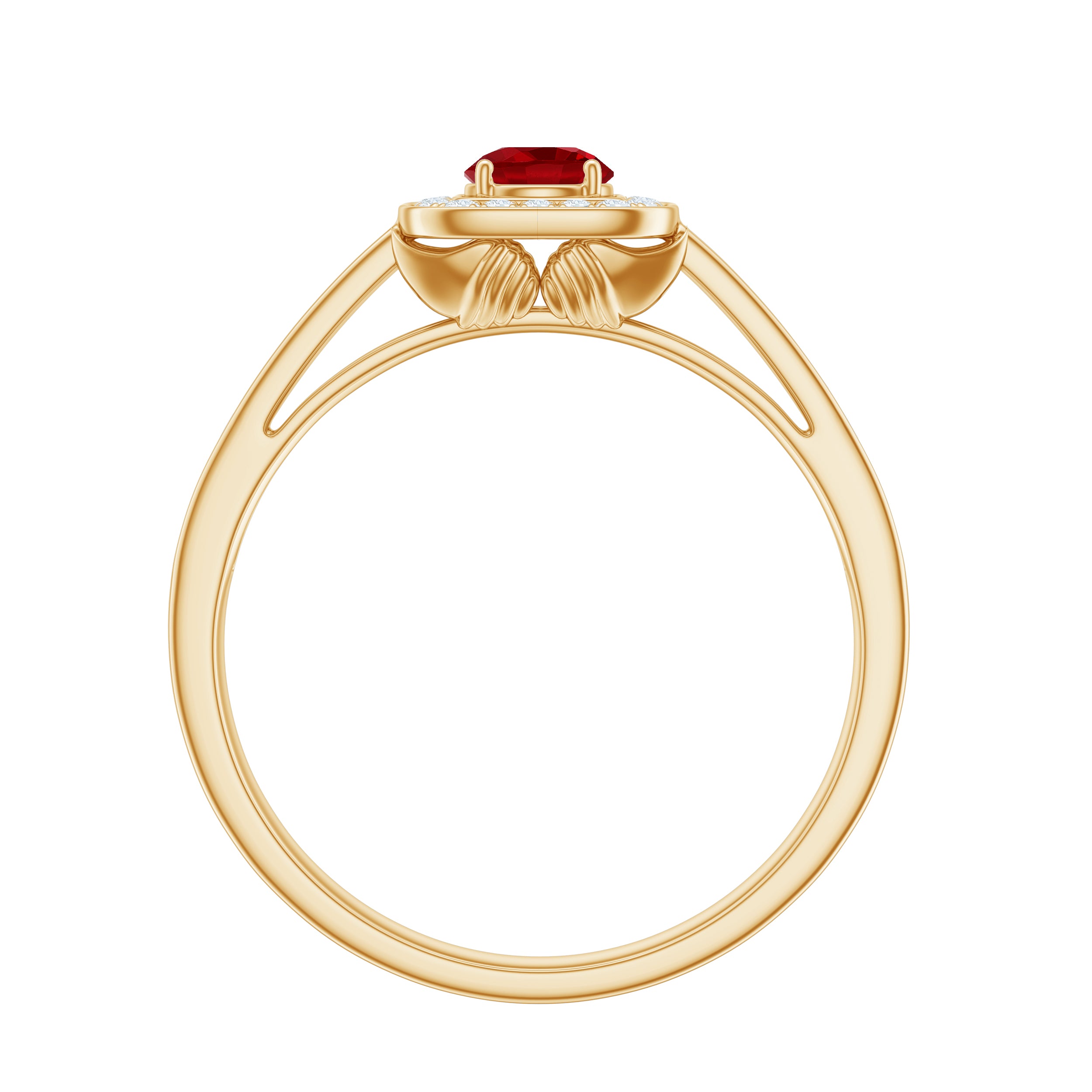 1 CT Vintage Style Created Ruby Halo Engagement Ring with Diamond Lab Created Ruby - ( AAAA ) - Quality - Rosec Jewels