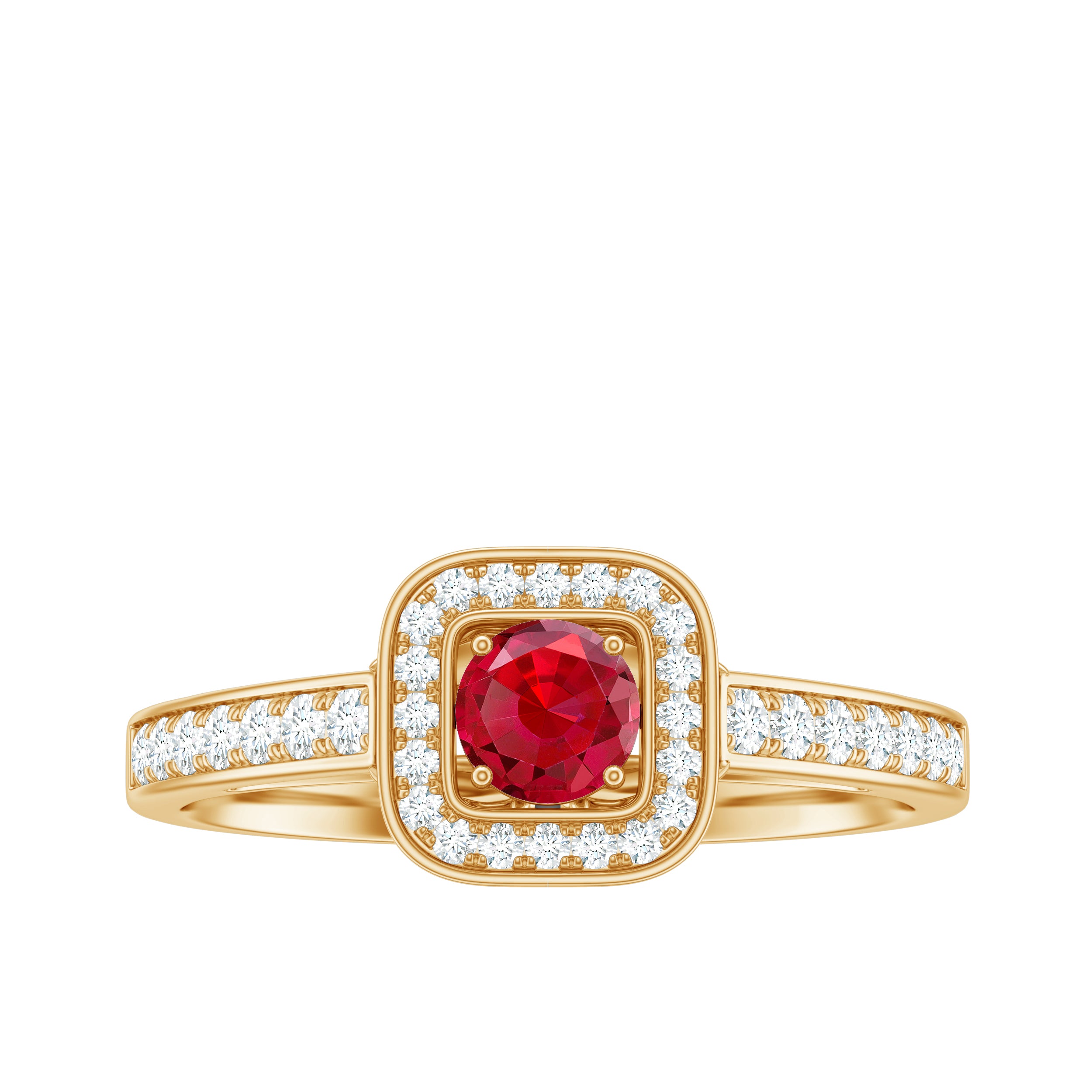 1 CT Vintage Style Created Ruby Halo Engagement Ring with Diamond Lab Created Ruby - ( AAAA ) - Quality - Rosec Jewels