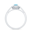 3/4 Carat Round Aquamarine and Diamond Halo Promise Ring Aquamarine - ( AAA ) - Quality - Rosec Jewels