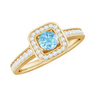 3/4 Carat Round Aquamarine and Diamond Halo Promise Ring Aquamarine - ( AAA ) - Quality - Rosec Jewels