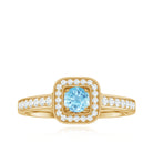 3/4 Carat Round Aquamarine and Diamond Halo Promise Ring Aquamarine - ( AAA ) - Quality - Rosec Jewels