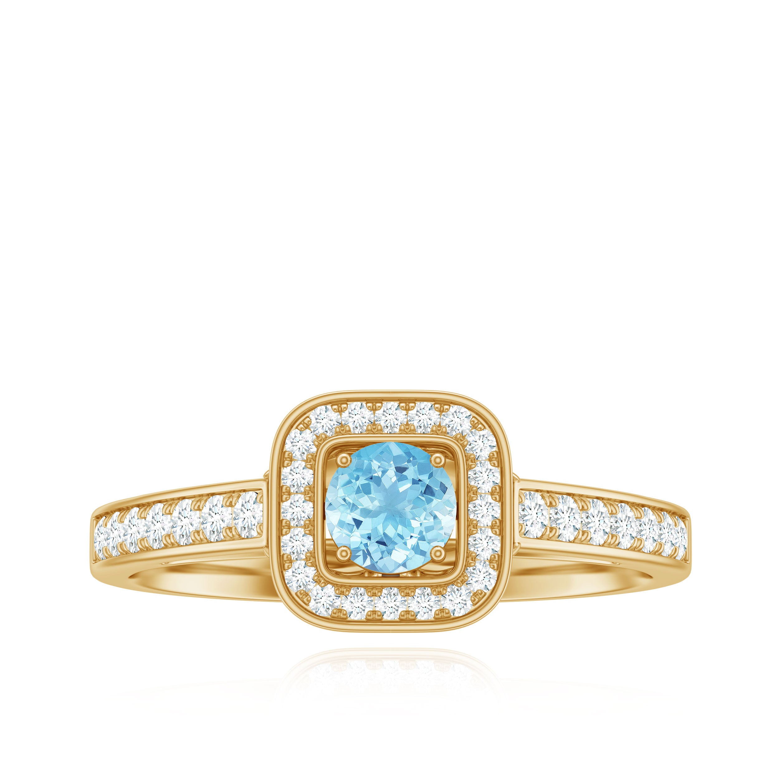 3/4 Carat Round Aquamarine and Diamond Halo Promise Ring Aquamarine - ( AAA ) - Quality - Rosec Jewels