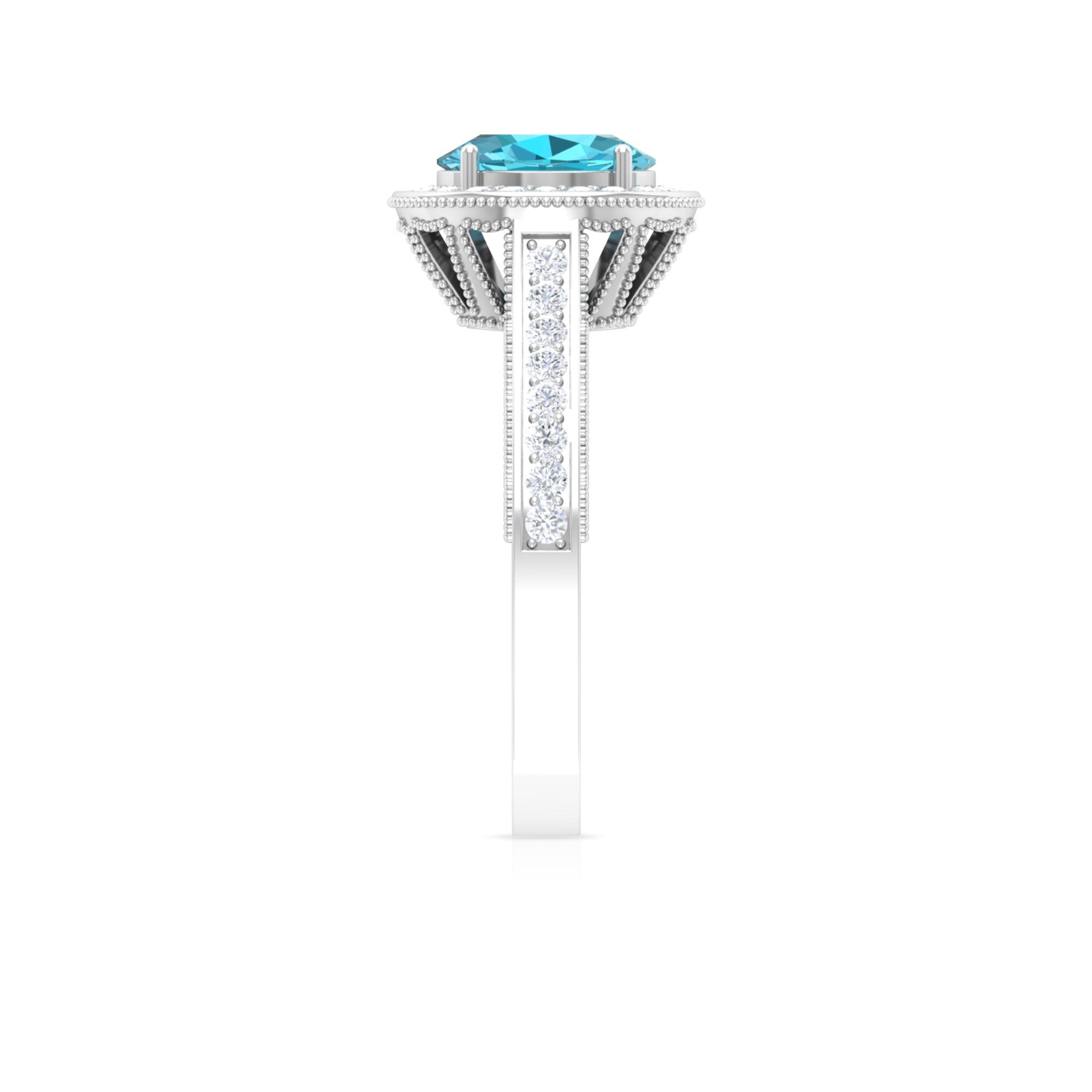 2 CT Swiss Blue Topaz and Diamond Engagement Ring with Milgrain Details Swiss Blue Topaz - ( AAA ) - Quality - Rosec Jewels