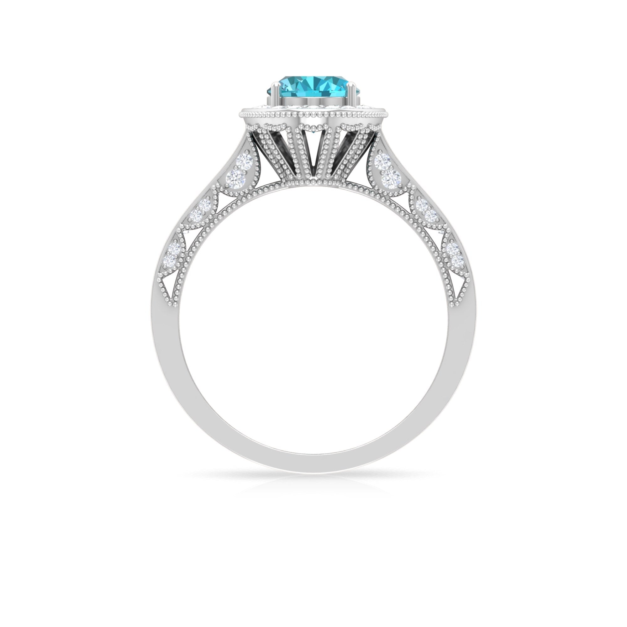 2 CT Swiss Blue Topaz and Diamond Engagement Ring with Milgrain Details Swiss Blue Topaz - ( AAA ) - Quality - Rosec Jewels