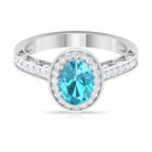 2 CT Swiss Blue Topaz and Diamond Engagement Ring with Milgrain Details Swiss Blue Topaz - ( AAA ) - Quality - Rosec Jewels