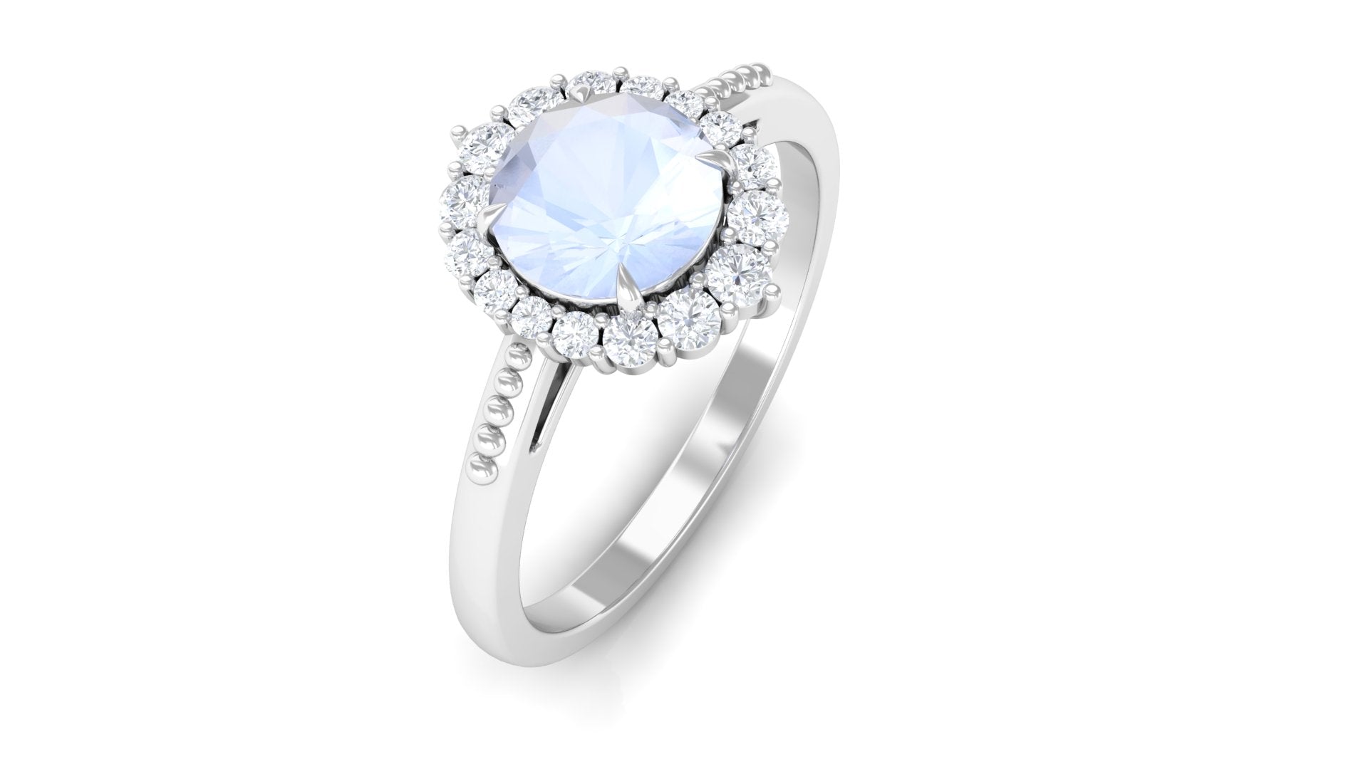 3/4 CT Natural Moonstone Engagement Ring with Diamond Accent Moonstone - ( AAA ) - Quality - Rosec Jewels