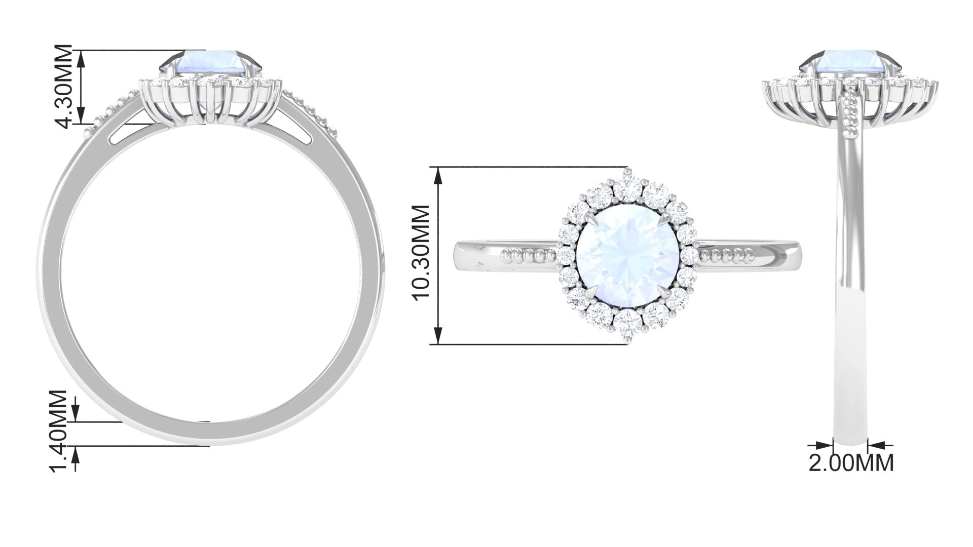 3/4 CT Natural Moonstone Engagement Ring with Diamond Accent Moonstone - ( AAA ) - Quality - Rosec Jewels