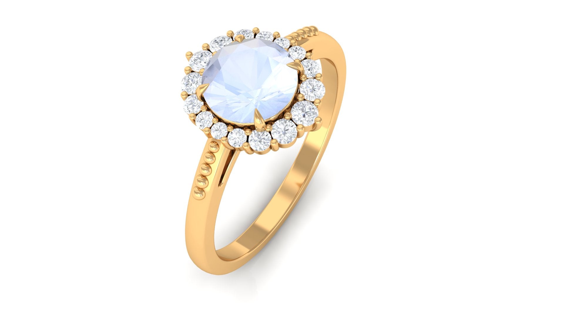 3/4 CT Natural Moonstone Engagement Ring with Diamond Accent Moonstone - ( AAA ) - Quality - Rosec Jewels