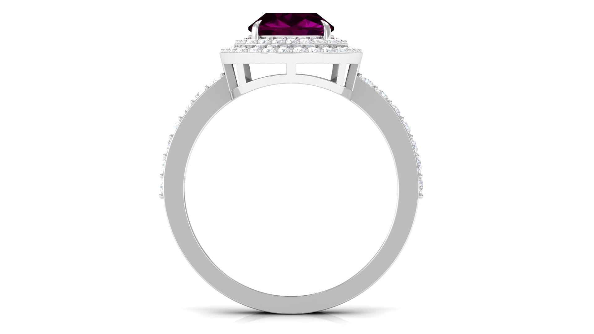 3.25 CT Cushion Shape Rhodolite Engagement Ring with Moissanite Double Halo Rhodolite - ( AAA ) - Quality - Rosec Jewels