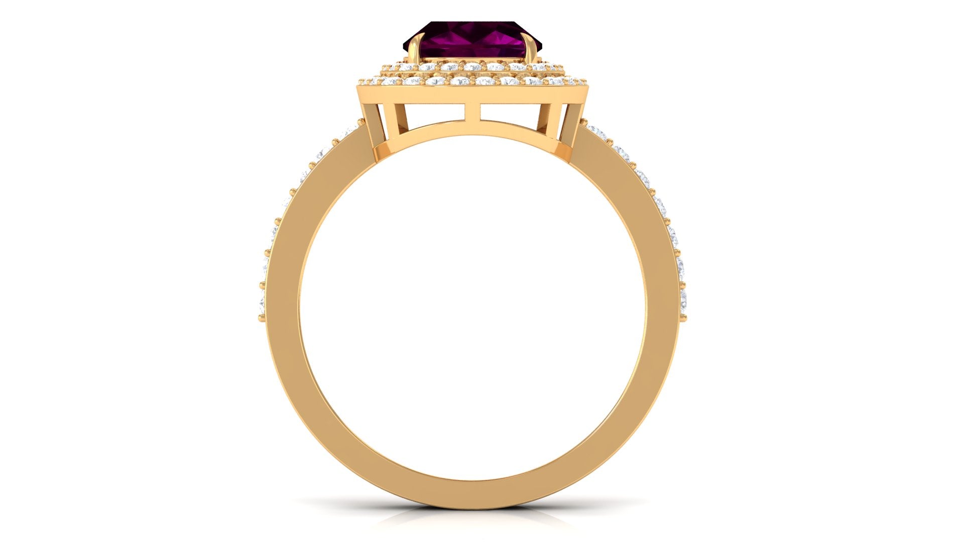 3.25 CT Cushion Shape Rhodolite Engagement Ring with Moissanite Double Halo Rhodolite - ( AAA ) - Quality - Rosec Jewels