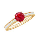 Round Lab Grown Ruby Solitaire Engagement Ring with Diamond Side Stones Lab Created Ruby - ( AAAA ) - Quality - Rosec Jewels