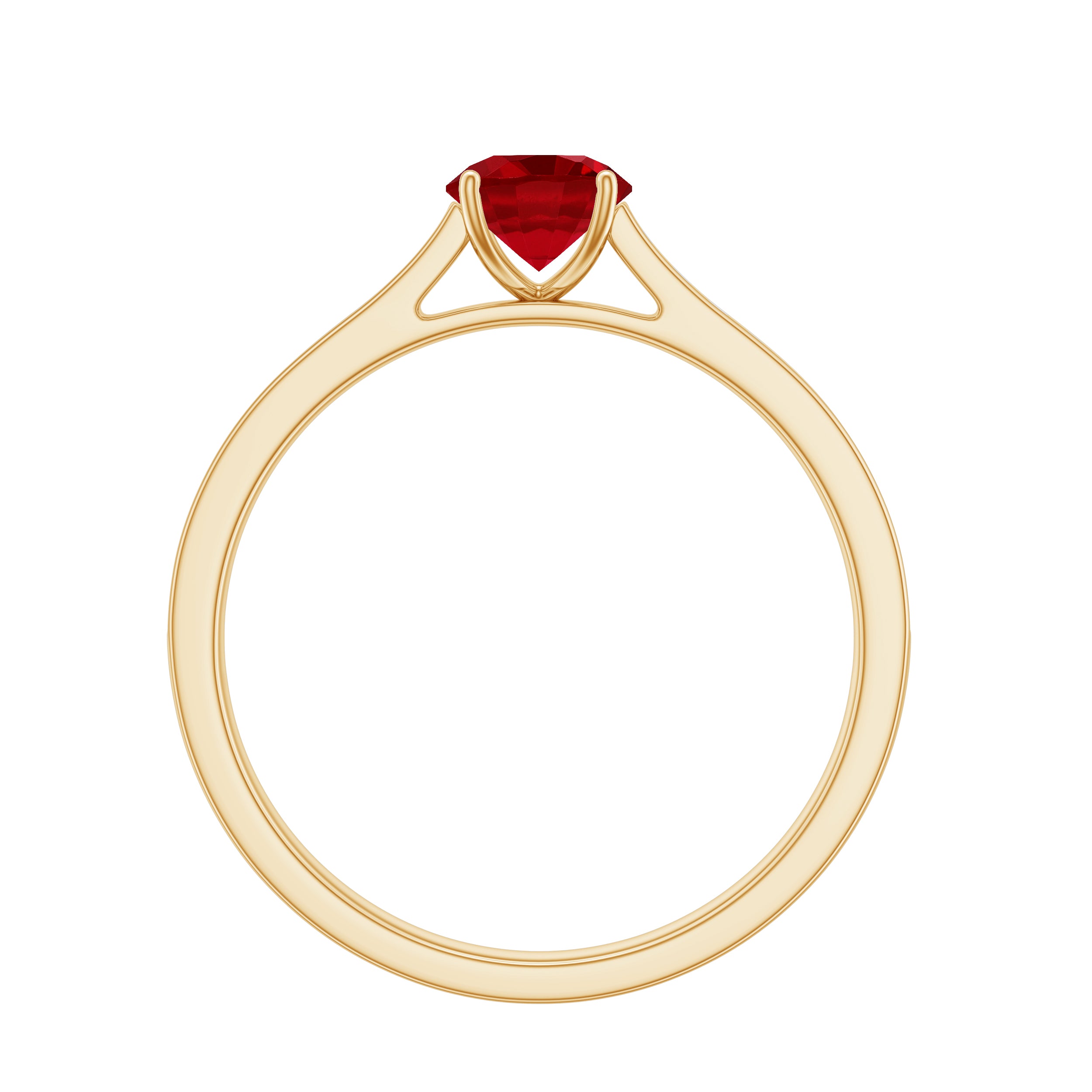 Round Lab Grown Ruby Solitaire Engagement Ring with Diamond Side Stones Lab Created Ruby - ( AAAA ) - Quality - Rosec Jewels