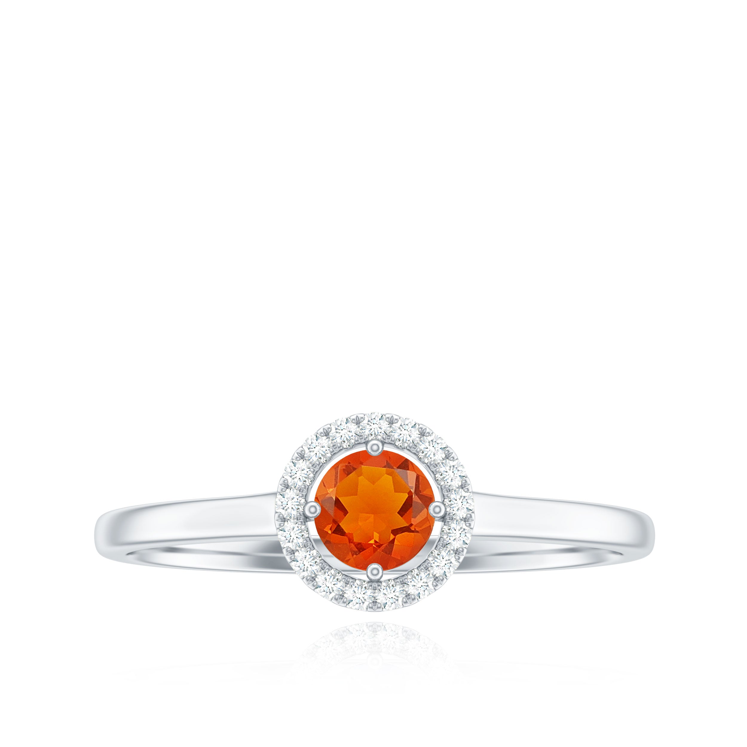 Natural Fire Opal Promise Ring with Diamond Halo Fire Opal - ( AAA ) - Quality - Rosec Jewels