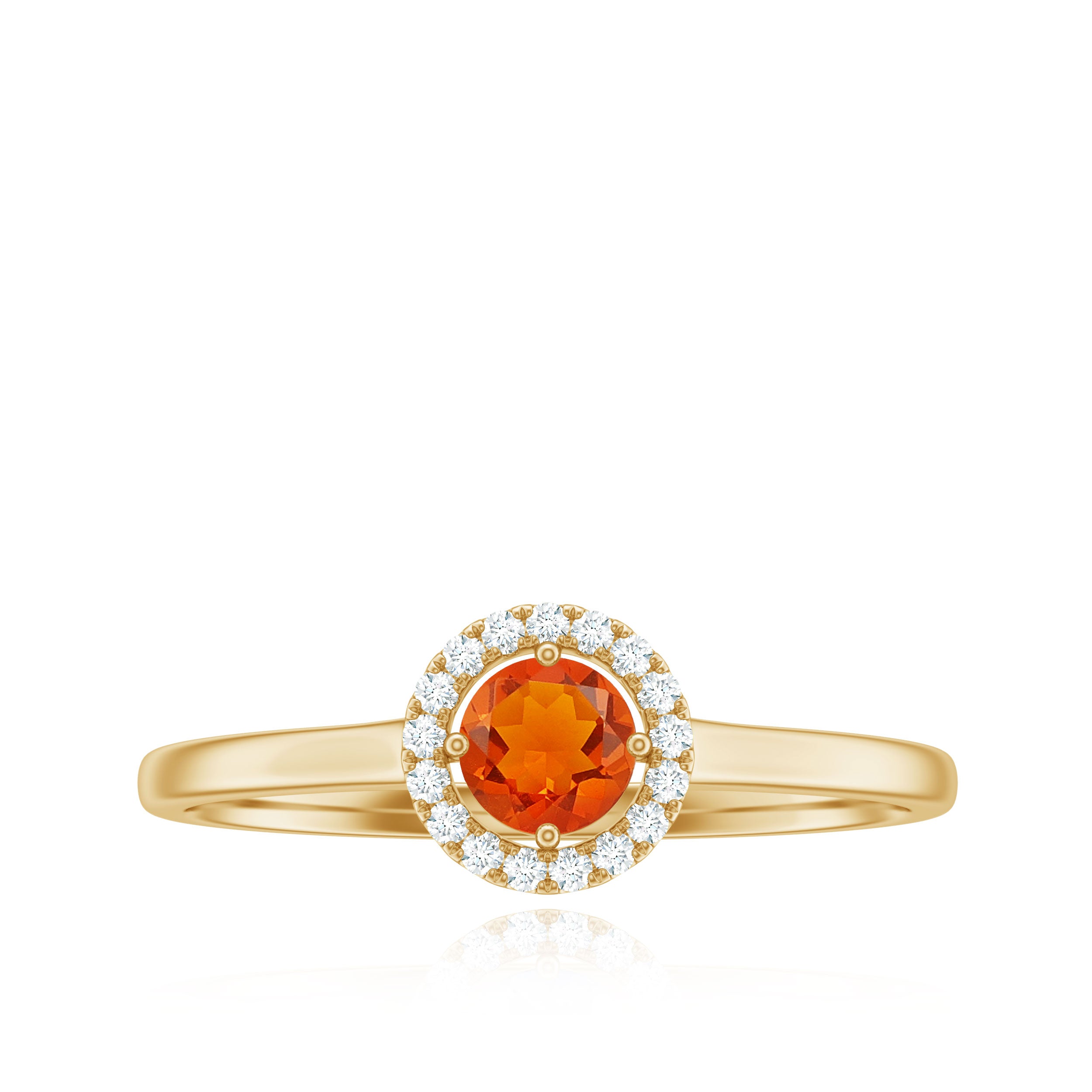 Natural Fire Opal Promise Ring with Diamond Halo Fire Opal - ( AAA ) - Quality - Rosec Jewels