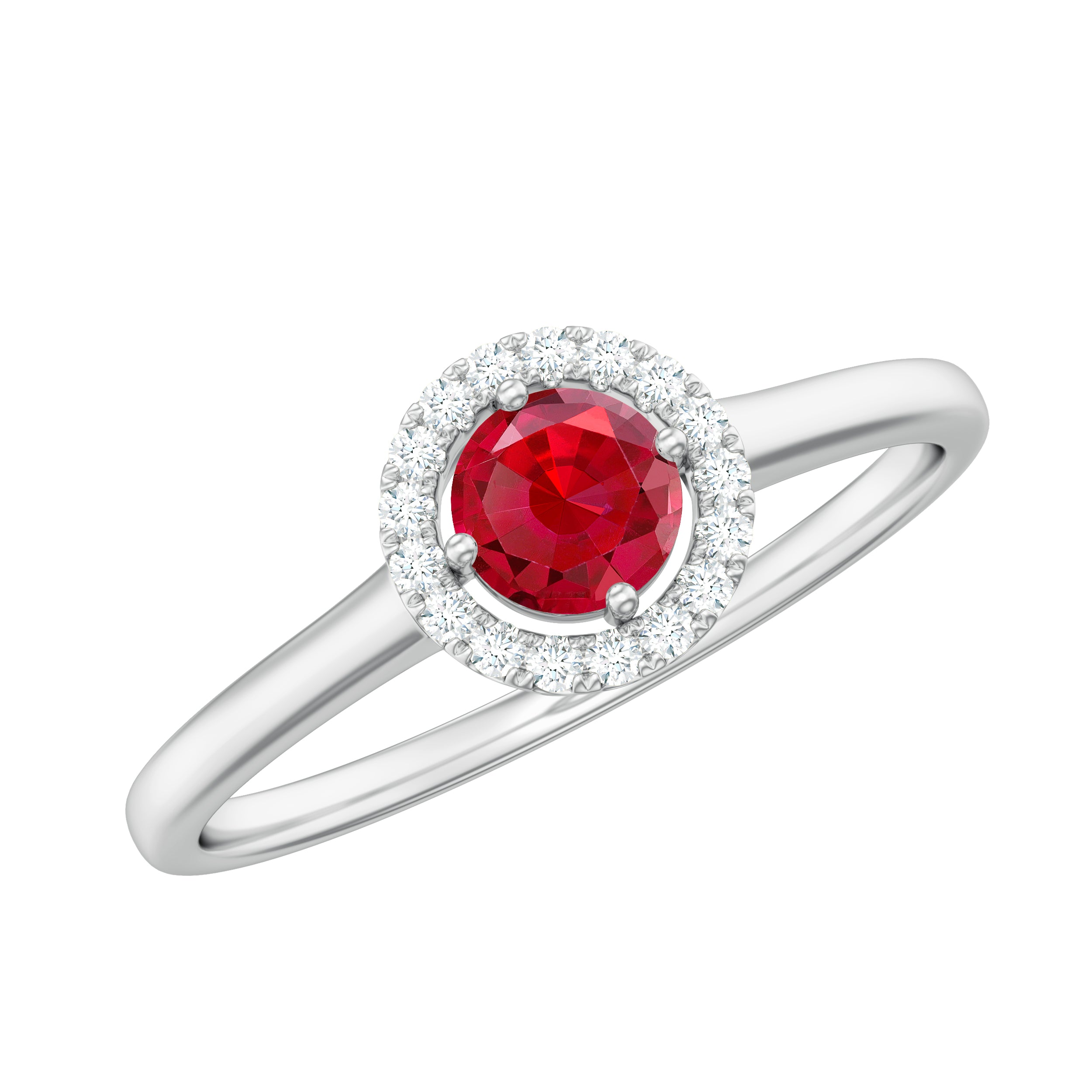 Elegant Lab Grown Ruby Promise Ring with Diamond Halo Lab Created Ruby - ( AAAA ) - Quality - Rosec Jewels