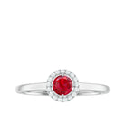 Elegant Lab Grown Ruby Promise Ring with Diamond Halo Lab Created Ruby - ( AAAA ) - Quality - Rosec Jewels