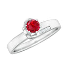 Created Ruby Solitaire Band Ring with Diamond Lab Created Ruby - ( AAAA ) - Quality - Rosec Jewels