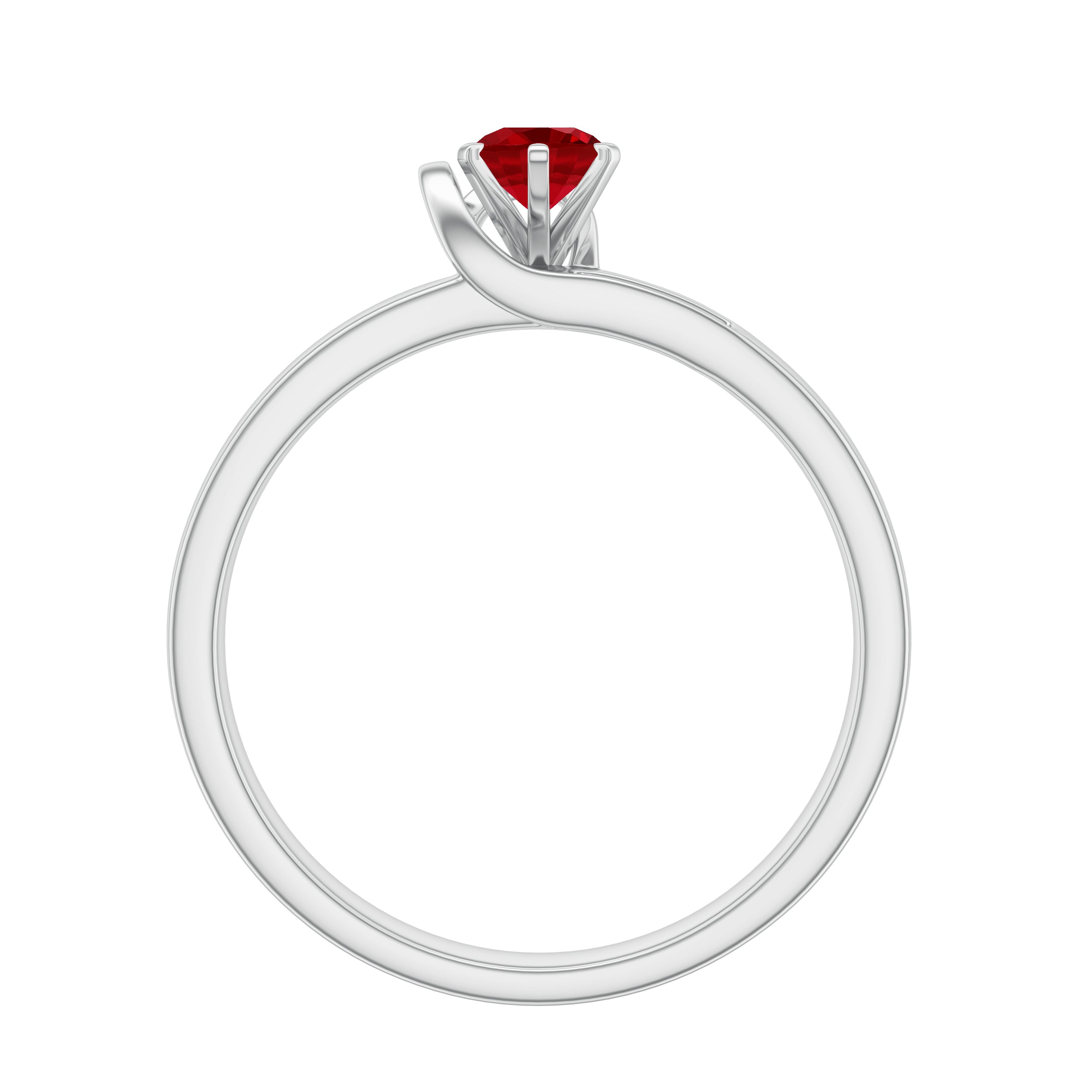 Created Ruby Solitaire Band Ring with Diamond Lab Created Ruby - ( AAAA ) - Quality - Rosec Jewels