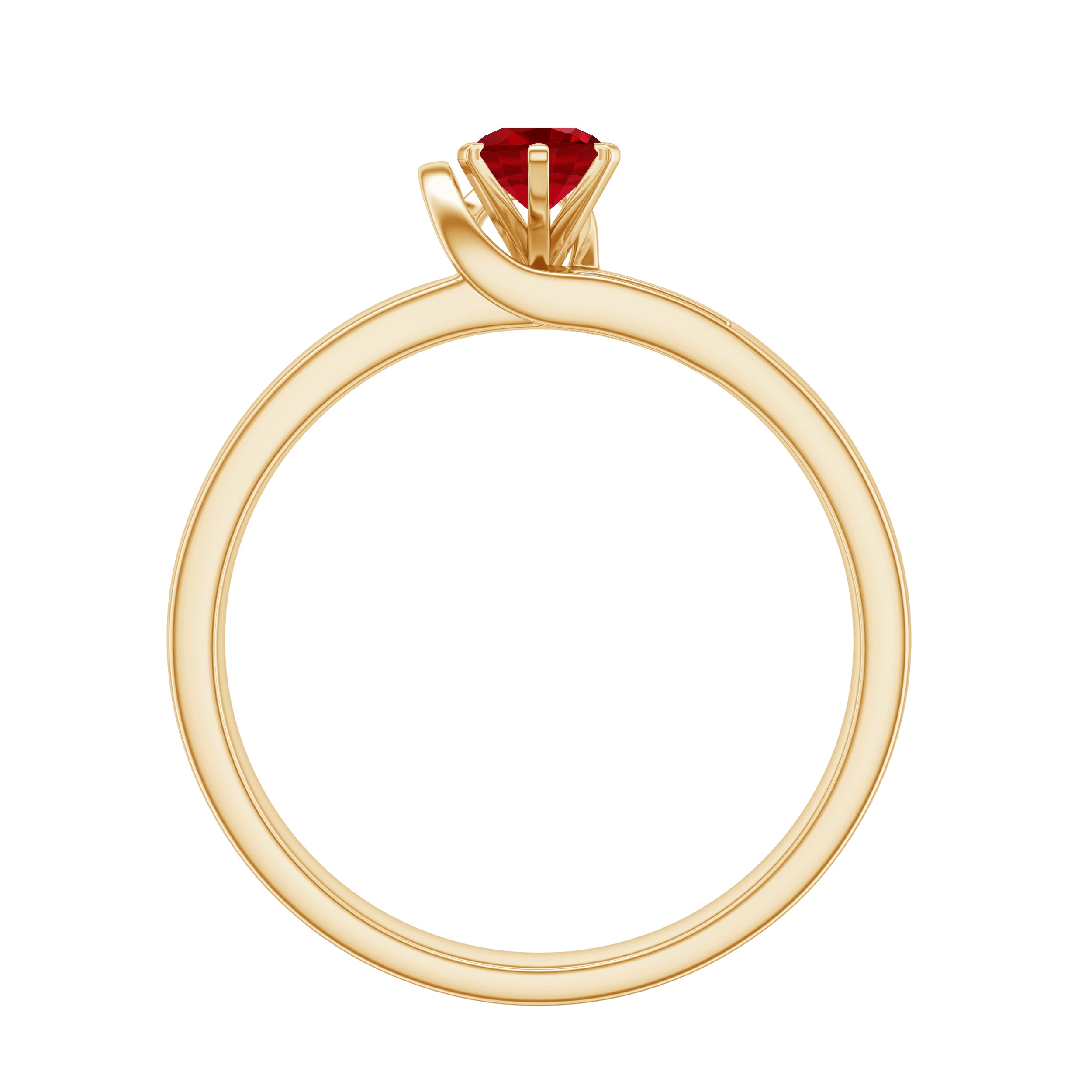 Created Ruby Solitaire Band Ring with Diamond Lab Created Ruby - ( AAAA ) - Quality - Rosec Jewels