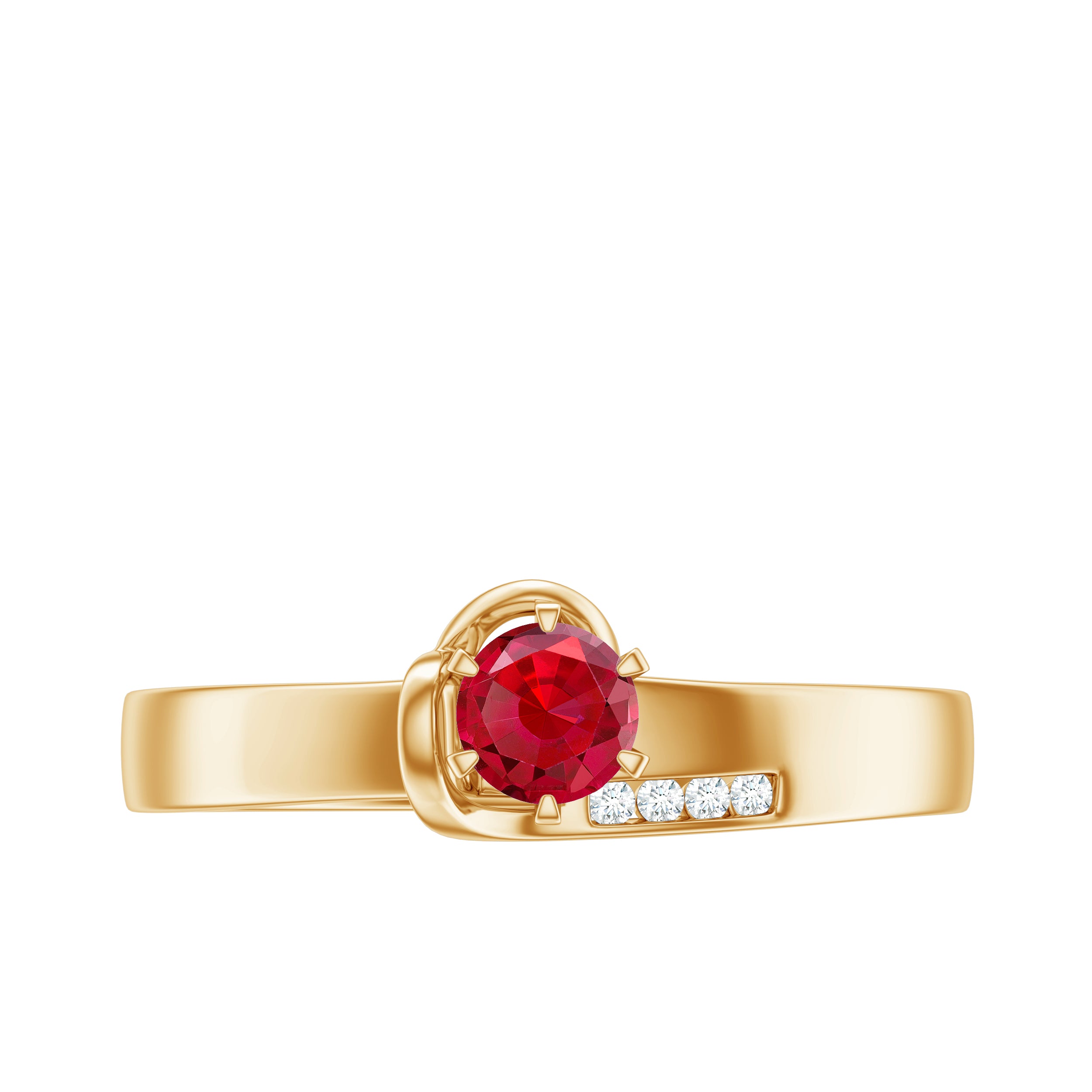 Created Ruby Solitaire Band Ring with Diamond Lab Created Ruby - ( AAAA ) - Quality - Rosec Jewels