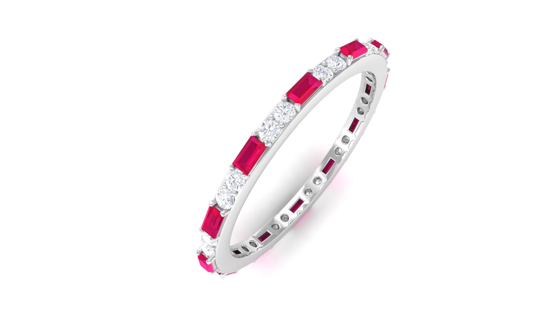 Red Ruby and Diamond Full Eternity Ring Ruby - ( AAA ) - Quality - Rosec Jewels