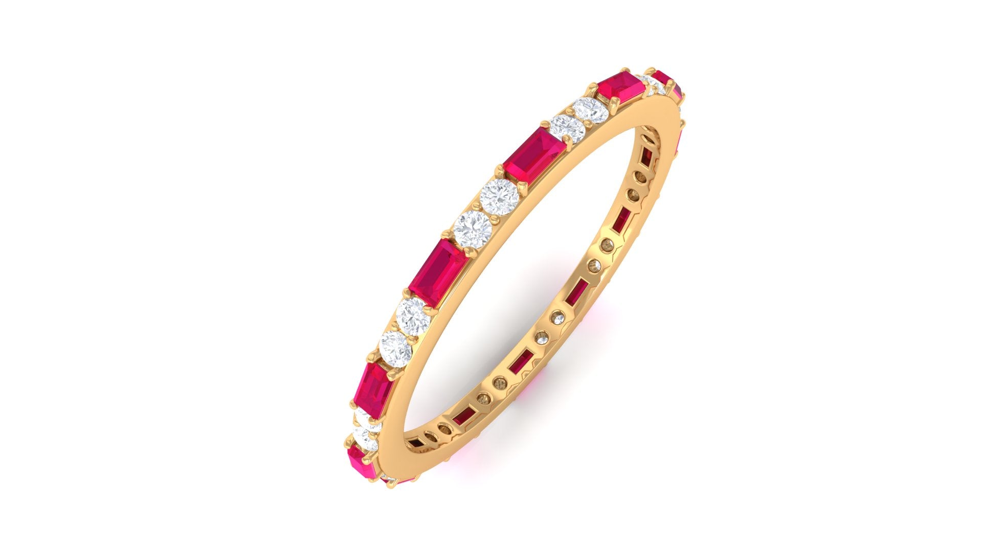 Red Ruby and Diamond Full Eternity Ring Ruby - ( AAA ) - Quality - Rosec Jewels