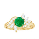 1.25 CT Vintage Emerald Floral Engagement Ring with Moissanite Accent Emerald - ( AAA ) - Quality - Rosec Jewels