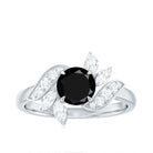 Black Diamond Flower Engagement Ring with Moissanite Black Diamond - ( AAA ) - Quality - Rosec Jewels