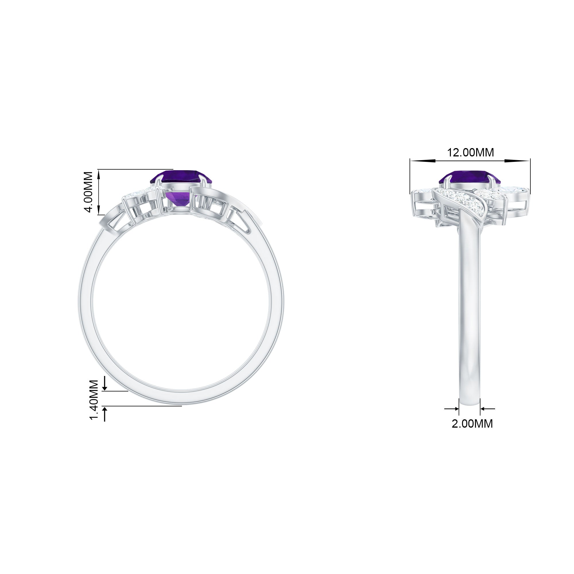 1.75 CT Amethyst Floral Engagement Ring with Diamond Accent Amethyst - ( AAA ) - Quality - Rosec Jewels