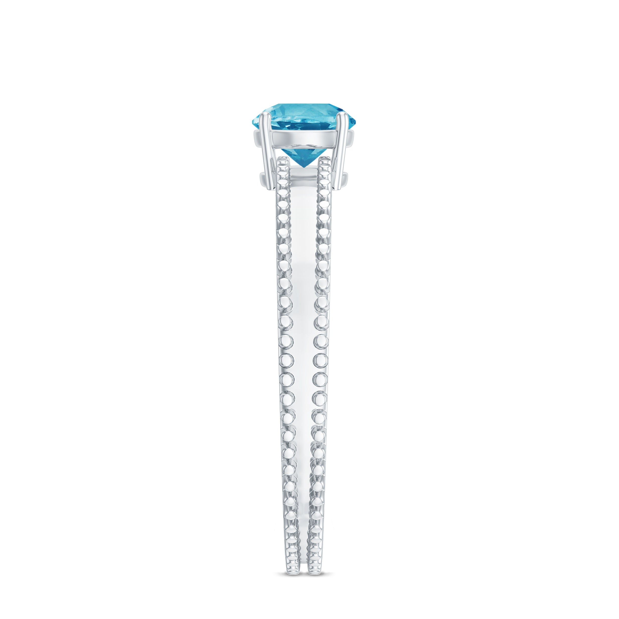 5 MM Solitaire Swiss Blue Topaz Band Ring with Beaded Embellishment Swiss Blue Topaz - ( AAA ) - Quality - Rosec Jewels