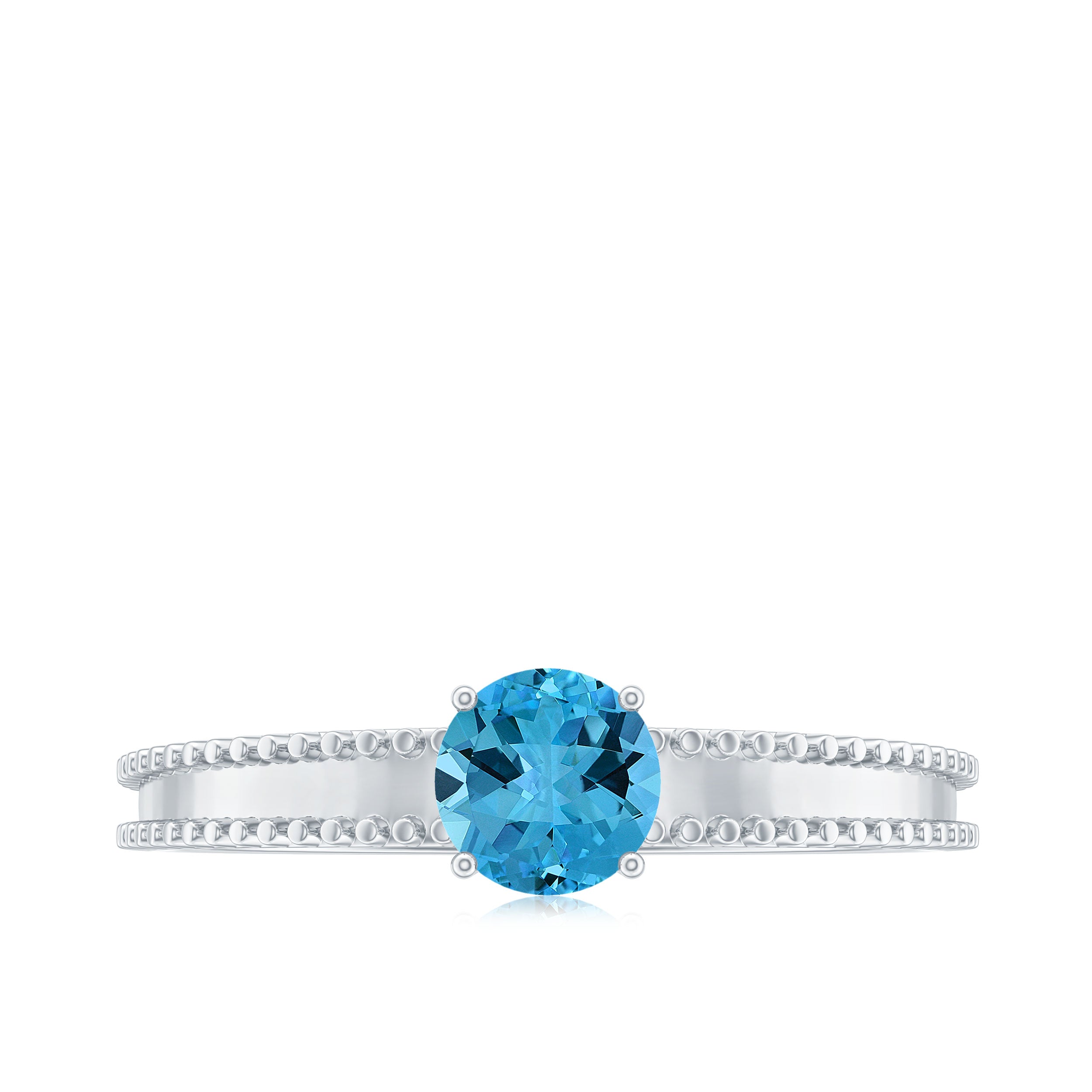 5 MM Solitaire Swiss Blue Topaz Band Ring with Beaded Embellishment Swiss Blue Topaz - ( AAA ) - Quality - Rosec Jewels