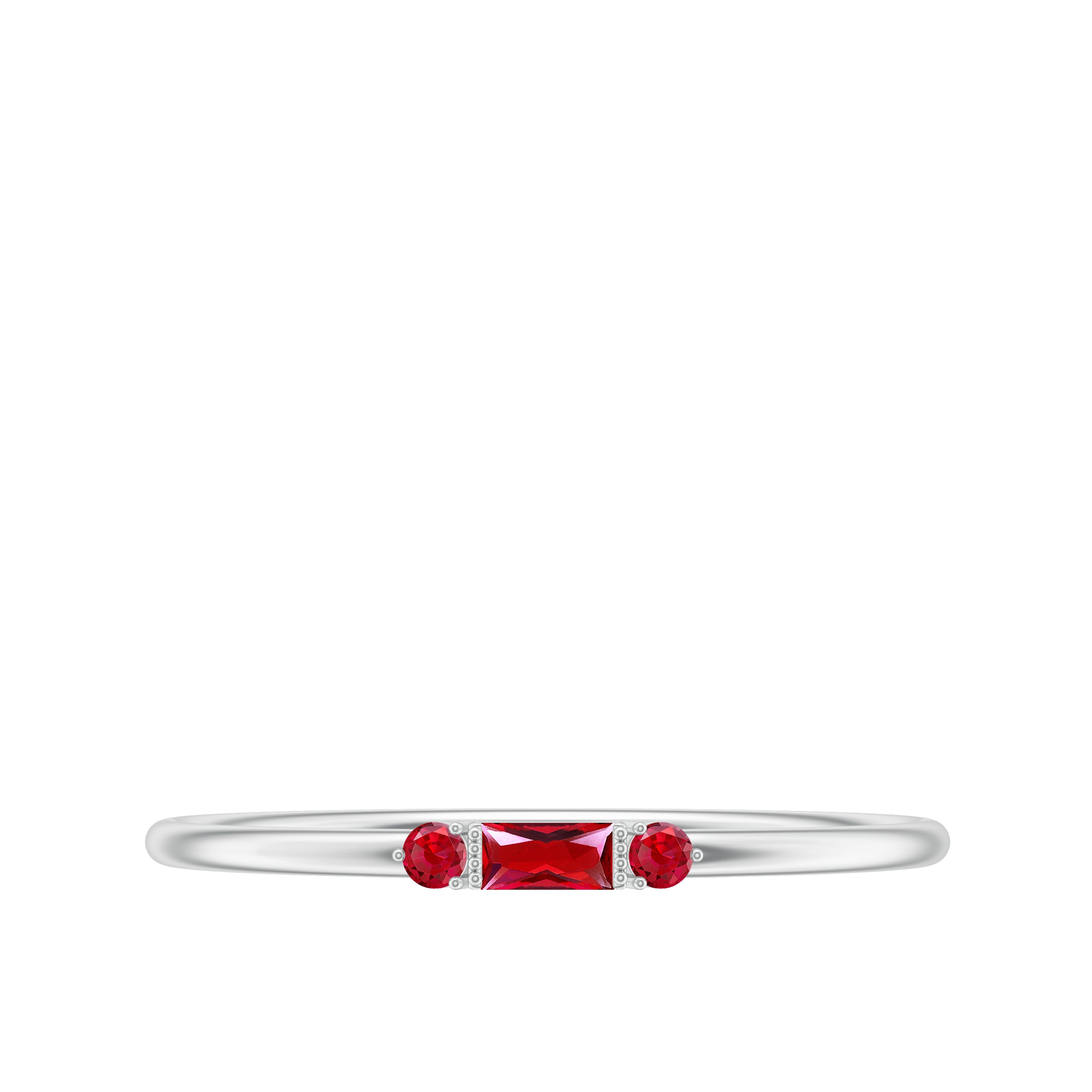 Baguette and Round Created Ruby Minimal Promise Ring Lab Created Ruby - ( AAAA ) - Quality - Rosec Jewels