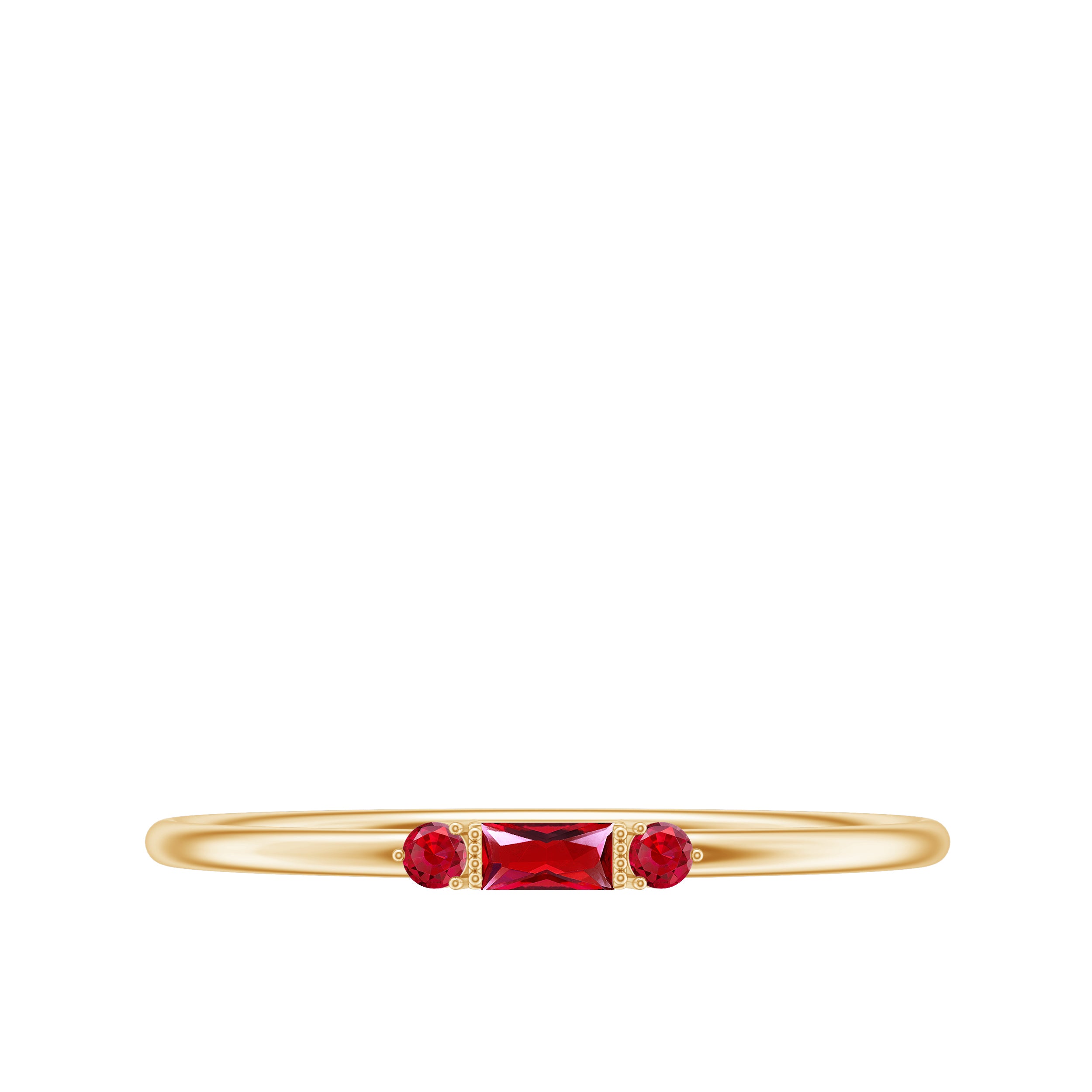 Baguette and Round Created Ruby Minimal Promise Ring Lab Created Ruby - ( AAAA ) - Quality - Rosec Jewels