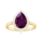 Pear Shaped Rhodolite Cocktail Halo Ring with Diamond Rhodolite - ( AAA ) - Quality - Rosec Jewels