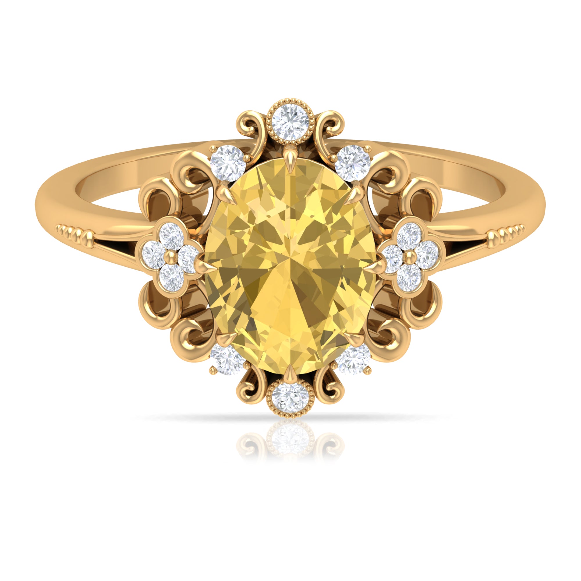 2 CT Nature Inspired Citrine and Diamond Engagement Ring Citrine - ( AAA ) - Quality - Rosec Jewels